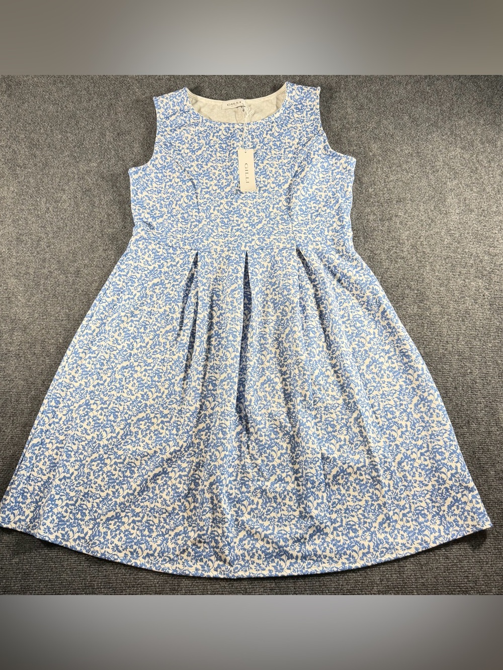 Gilli Boutique Brand Blue White Floral Sleeveless Fit Flare Dress 2XI NWT